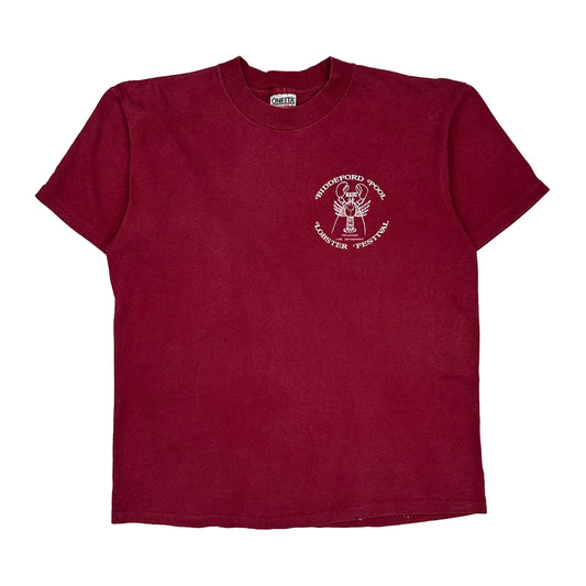 Made In USA Single Stitch Oneita Graphic T-Shirt - Large Burgundy Cotton