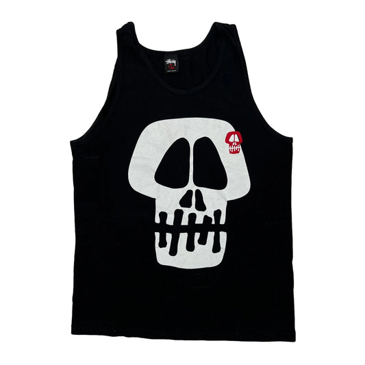 Skull Print Stussy Graphic Vest - Large Black Cotton