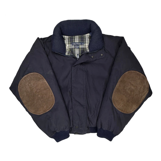 Vintage Nautica Checked Bomber Jacket - XL Navy Polyester