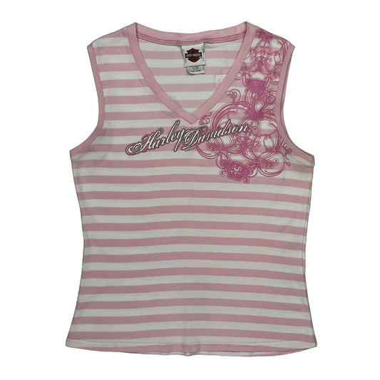 Vintage Harley Davidson Striped Top - XL Pink Cotton