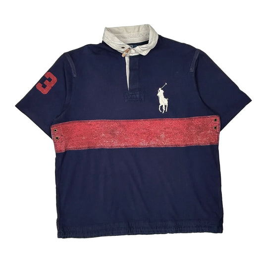 Vintage Tall Polo By Ralph Lauren Striped Rugby Shirt - 2XL Blue Cotton