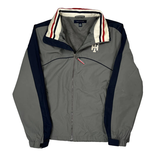 Vintage Tommy Hilfiger Spellout Windbreaker - Large Grey Polyester