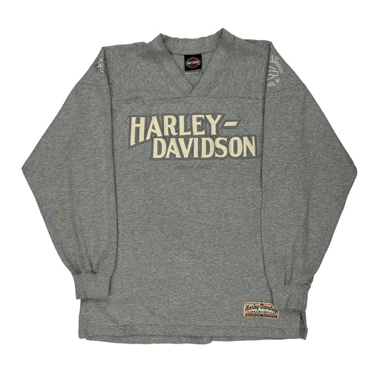 Harley Davidson Spellout Long Sleeve T-Shirt - Large Grey Cotton