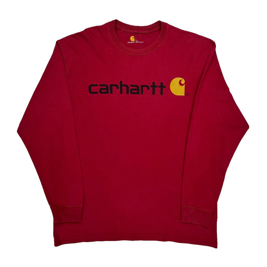 Vintage Carhartt Spellout Long Sleeve T-Shirt - Large Red Cotton