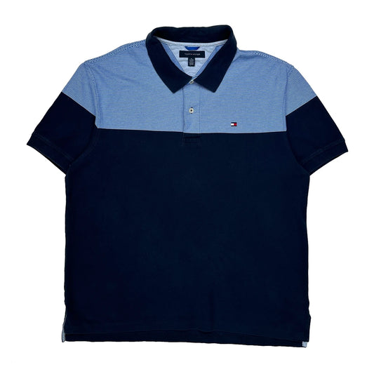Vintage Tommy Hilfiger Striped Polo Shirt - XL Blue Cotton