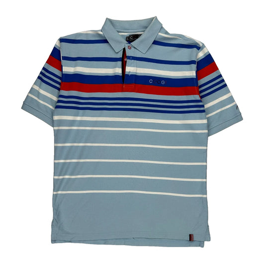 Coogi Striped Polo Shirt - XL Blue Cotton