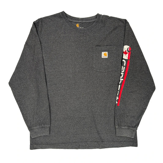 Canada Carhartt Graphic Long Sleeve T-Shirt - Large Grey Cotton