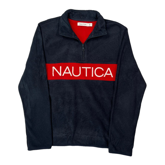 Vintage Nautica Spellout Fleece - Small Navy Polyester