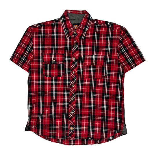 Dickies Checked Short Sleeve Shirt - Large Red Cotton