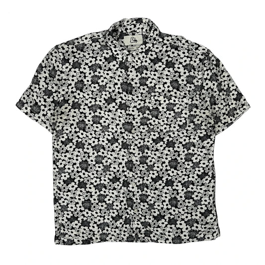 Vintage Quiksilver Floral Short Sleeve Shirt - Medium Black & White Cotton