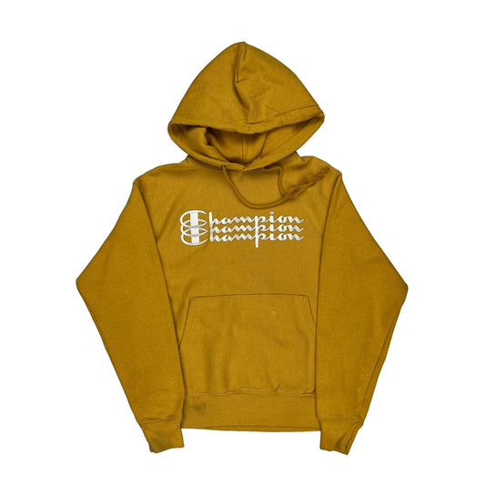 Reverse Weave Champion Spellout Hoodie - Small Yellow Cotton