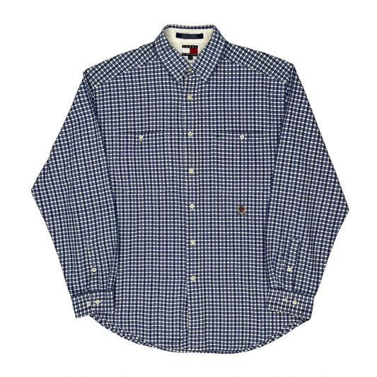 Vintage Tommy Hilfiger Checked Shirt - Medium Blue Cotton