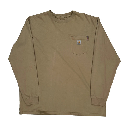 Carhartt Tall Long Sleeve T-Shirt - 2XL Khaki Cotton