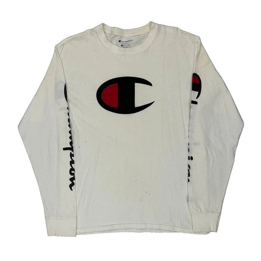 Champion Long Sleeve T-Shirt - Medium White Cotton