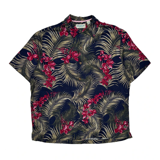 Vintage Caribbean Floral Hawaiian Shirt - Large Black Silk Blend
