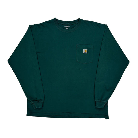Vintage Carhartt Long Sleeve T-Shirt - Large Green Cotton