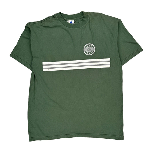 Adidas Striped T-Shirt - Large Green Cotton