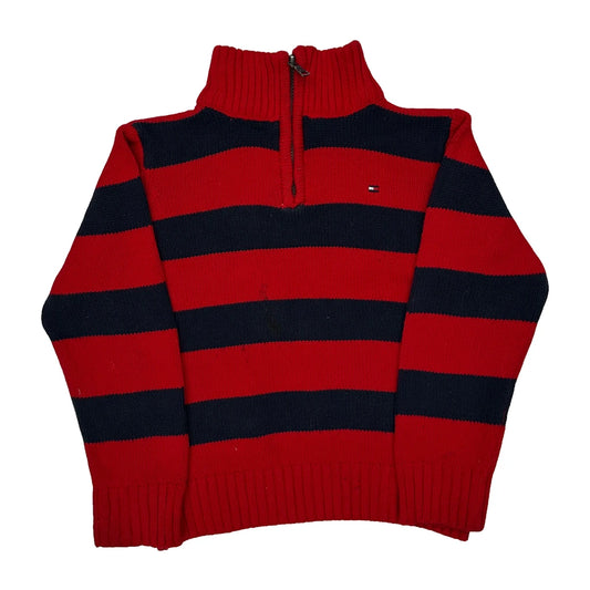 Vintage Age 3 Tommy Hilfiger Striped 1/4 Zip - XS Red Cotton