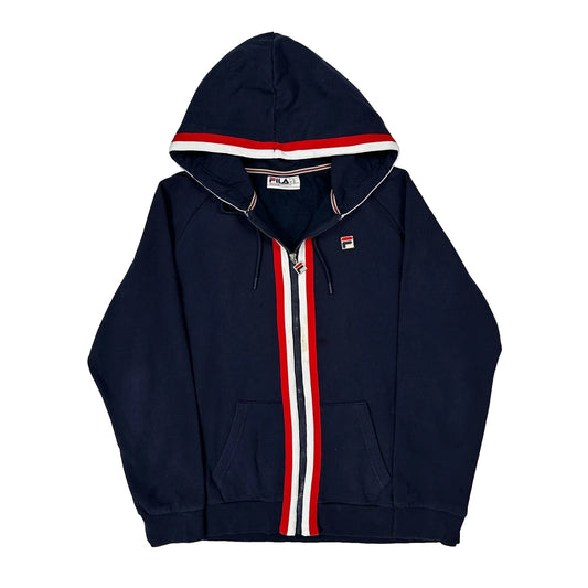 Vintage Fila Striped Hoodie - 2XL Navy Cotton
