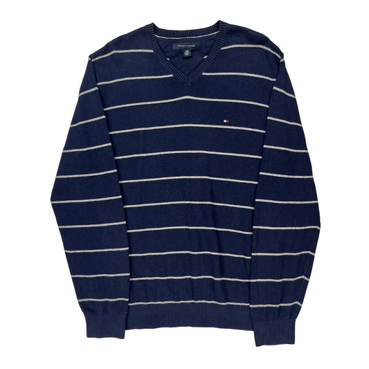 Tommy Hilfiger Striped Jumper - Large Blue Cotton