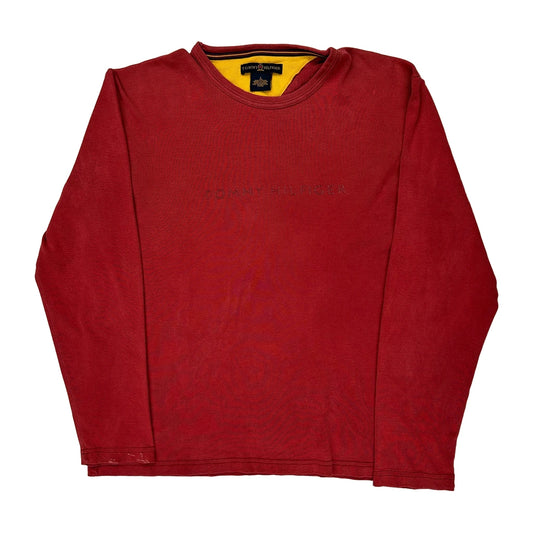 Tommy Hilfiger Spellout Long Sleeve T-Shirt - Large Red Cotton