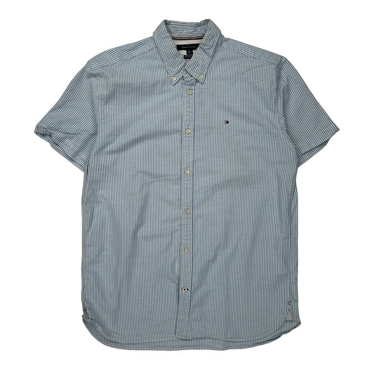 Tommy Hilfiger Striped Short Sleeve Shirt - XL Blue Cotton