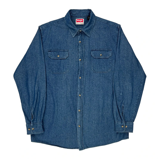 Wrangler Tall Denim Shirt - Large Blue Cotton
