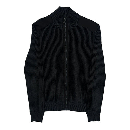 Vintage Y2K Calvin Klein Chunky Knit Zip Up - Large Black Cotton