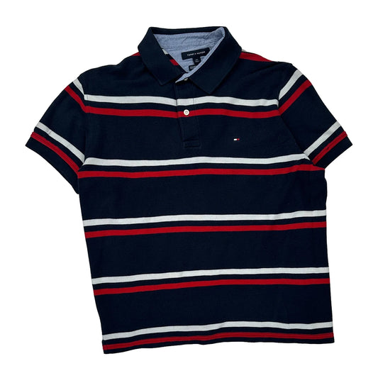 Tommy Hilfiger Striped Polo Shirt - Large Red Cotton