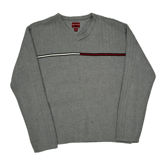 Hilfiger Denim Striped Jumper - Large Grey Cotton