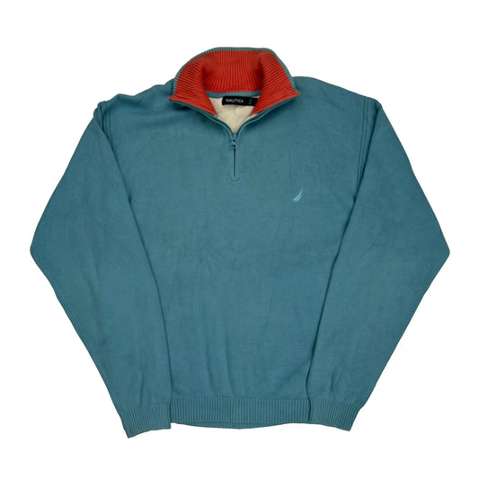 Vintage Nautica 1/4 Zip - Large Blue Cotton
