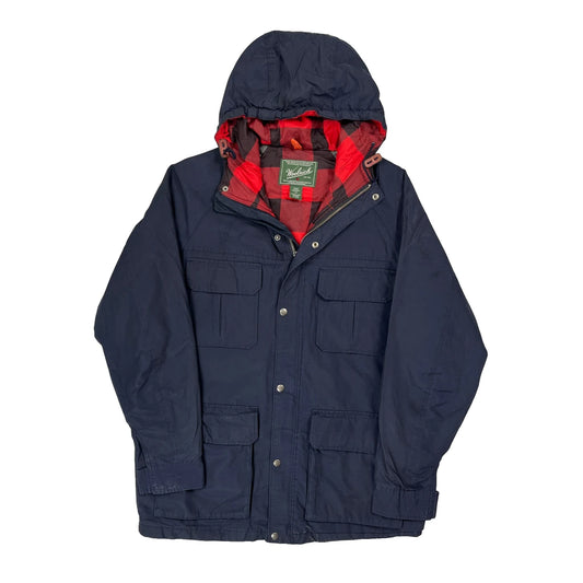 Vintage Woolrich Checked Parka - Large Navy Polyester
