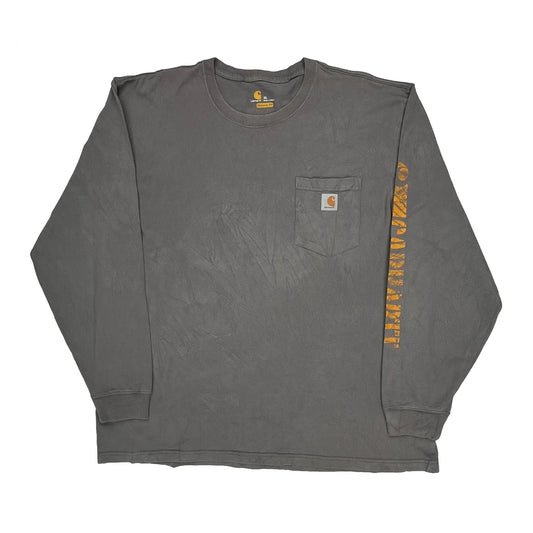 Carhartt Spellout Long Sleeve T-Shirt - XL Grey Cotton