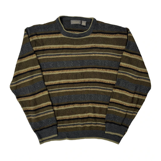 Vintage Van Heusen Striped Jumper - Medium Grey Acrylic