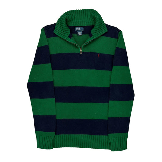 Polo By Ralph Lauren Striped 1/4 Zip - Medium Green Cotton