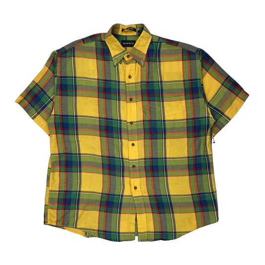 Gant Checked Short Sleeve Shirt - Large Yellow Cotton