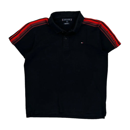 Tommy Hilfiger Striped Polo Shirt - Large Black Cotton