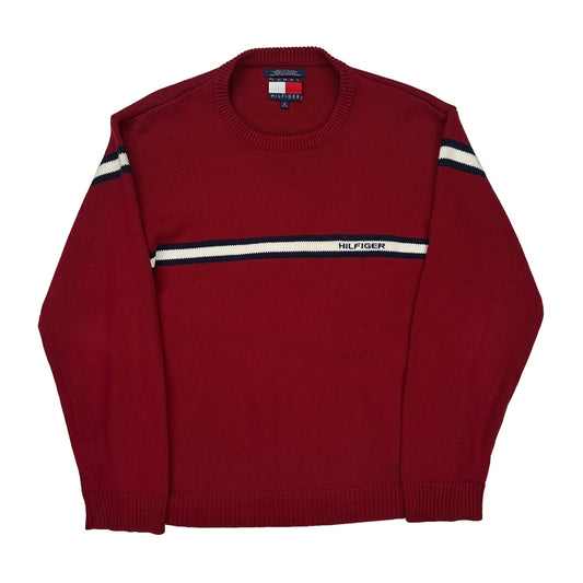 Tommy Hilfiger Striped Jumper - XL Red Cotton