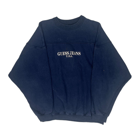 Vintage 90S Guess Spellout Sweatshirt - Medium Blue Cotton