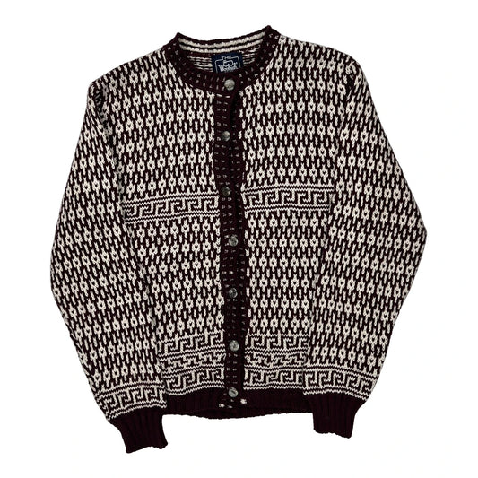 Vintage Woolrich Cardigan - Large Burgundy Cotton