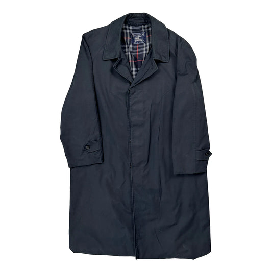 Burberry Checked Trench Coat - Large Navy Cotton