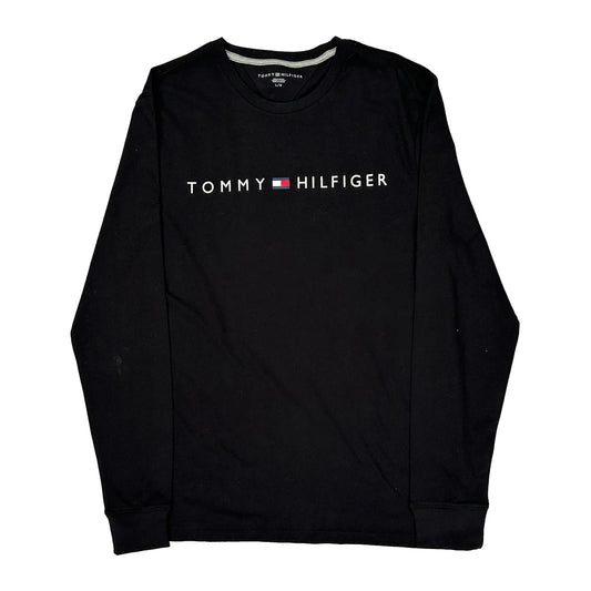 Tommy Hilfiger Spellout Long Sleeve T-Shirt - Large Black Cotton