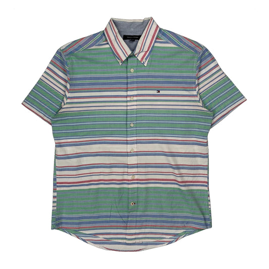 Tommy Hilfiger Striped Short Sleeve Shirt - Medium Multicoloured Cotton