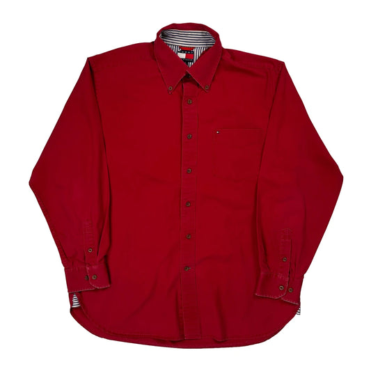 90S Tommy Hilfiger Shirt - Large Red Cotton