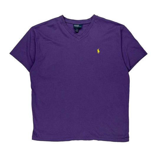 Polo By Ralph Lauren V-Neck T-Shirt - Large Purple Cotton