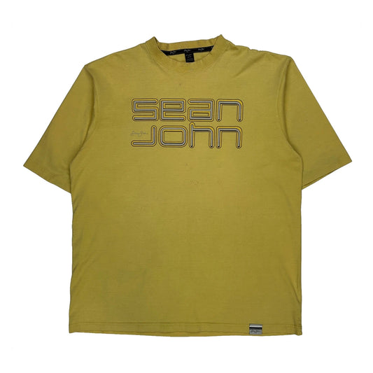 Vintage Sean John Spellout T-Shirt - XL Yellow Cotton