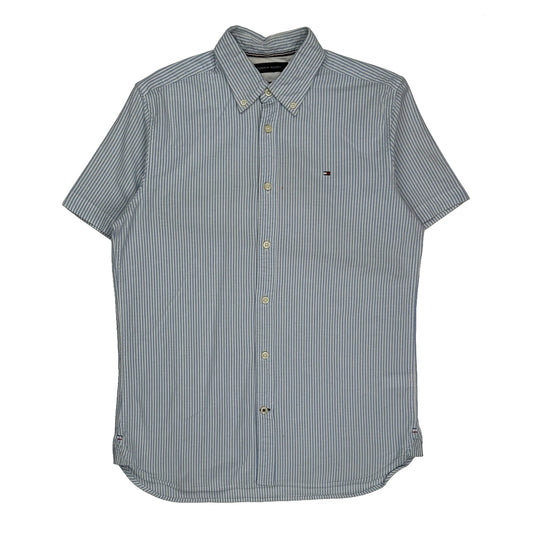 Vintage Tommy Hilfiger Striped Short Sleeve Shirt - Medium Blue Cotton