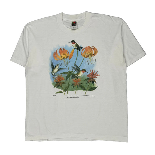 Hummingbirds Fruit Of The Loom Graphic T-Shirt - XL White Cotton Blend
