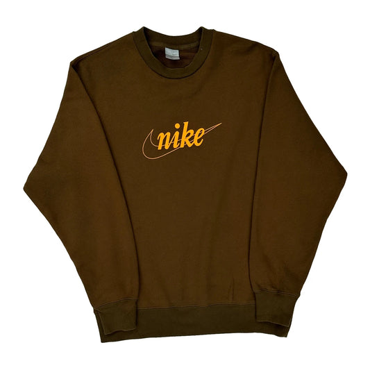 Nike Spellout Sweatshirt - Large Brown Cotton