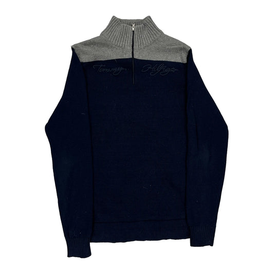 Tommy Hilfiger Striped 1/4 Zip - Medium Navy Cotton